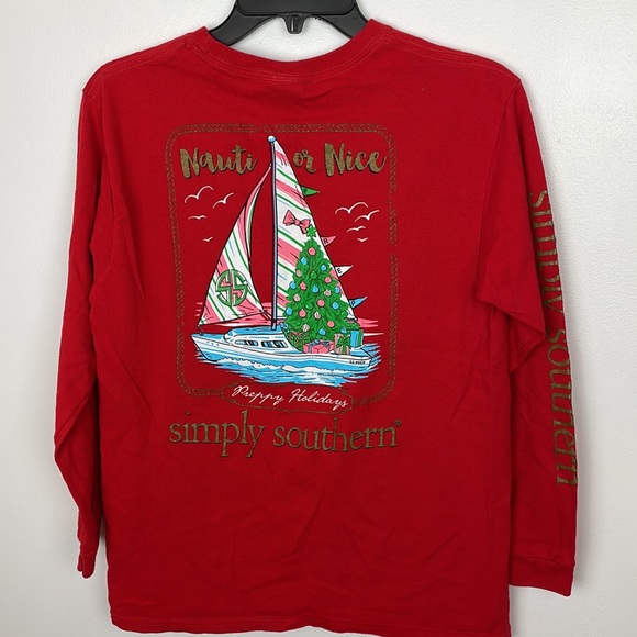 Simply Southern Christmas Nauti or Nice Long Sleeve Youth Size Large Color Red - Picture 3 of 7